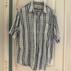 Jos. A. Bank 100% Linen Blue and White Plaid Short Sleeve Shirt size XL